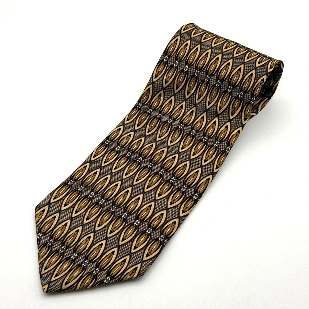 Weitzenkorns Clothiers Mens Silk Tie Geometric Teardrop Gold Brown Made in USA‎